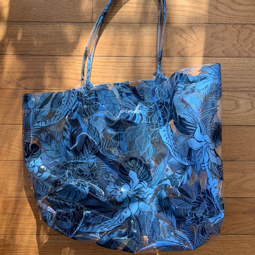 Victoria Secret PINK Vinyl Blue Tropical Beach Bag/Tote